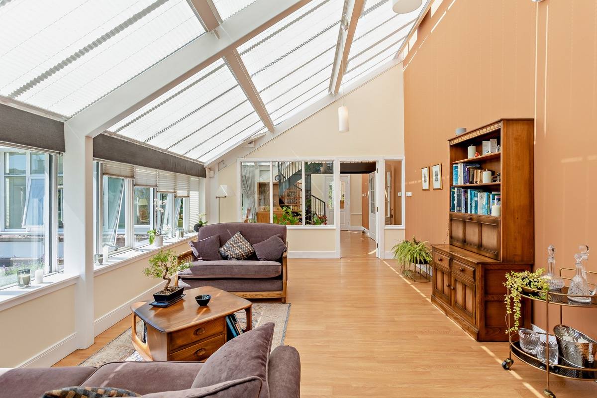 The morning room, a glass-roofed reception room